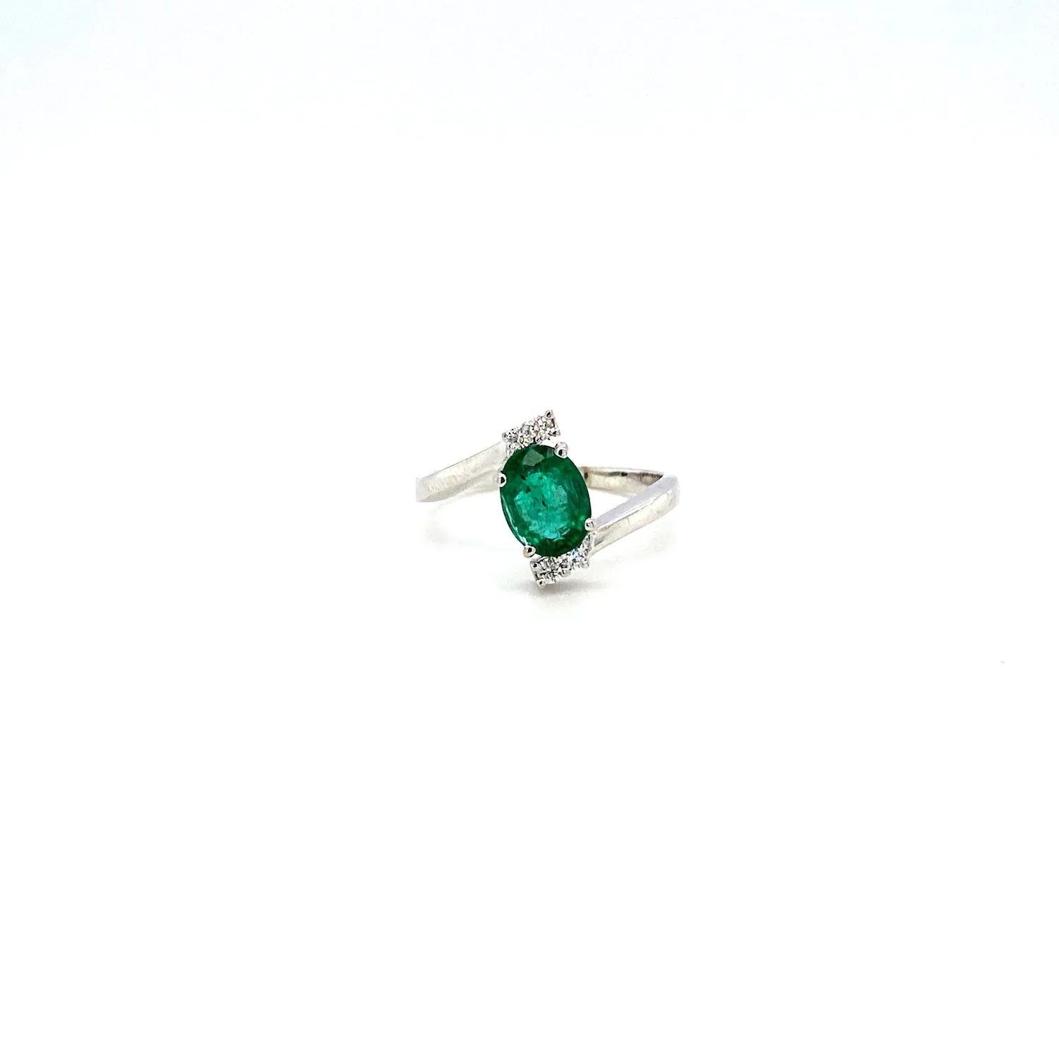 Emerald and Diamond Ring in 18K White Gold - KGR 14217