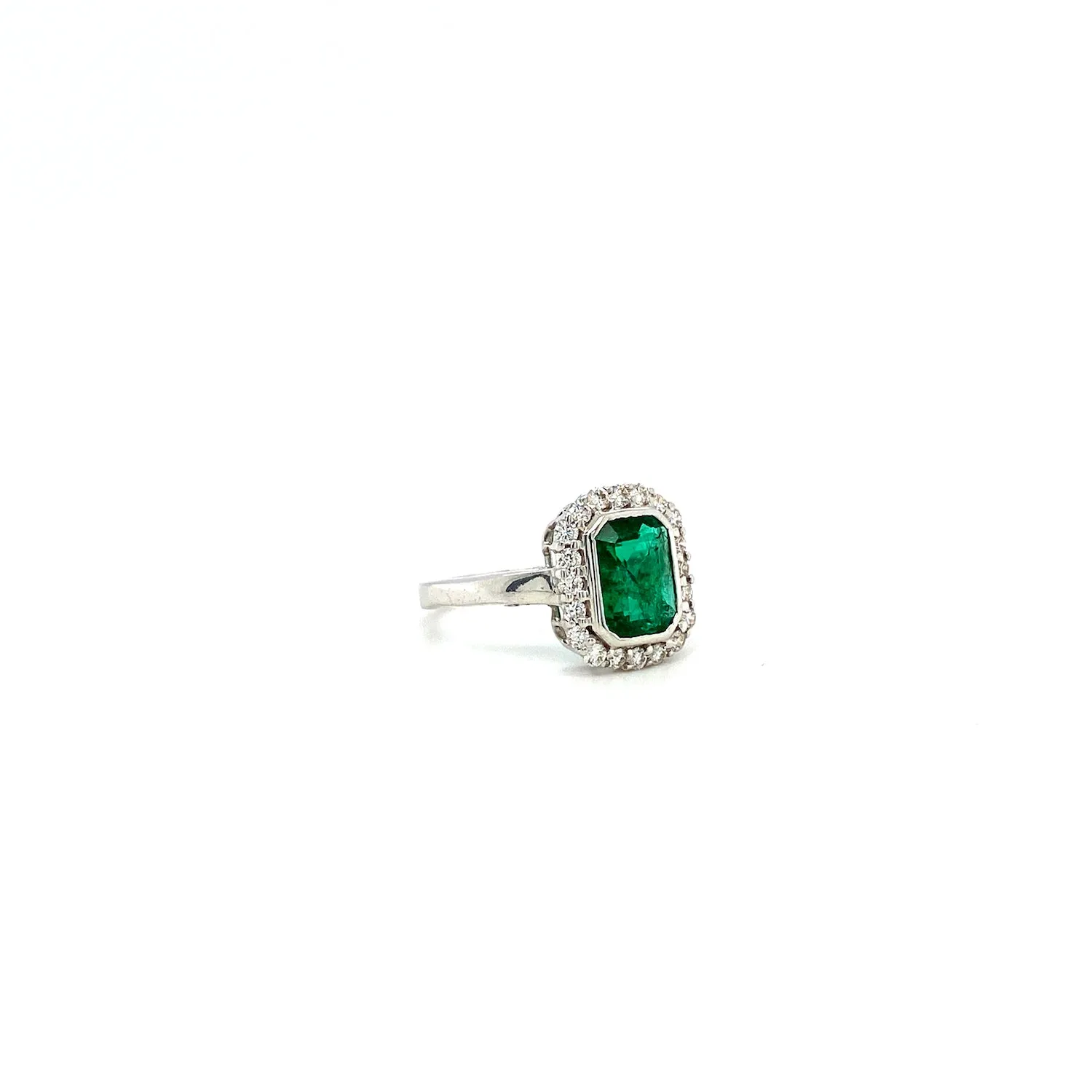 Emerald and Diamond Ring in 18K White Gold - KGR 16112
