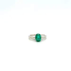Emerald and Diamond Ring in 18K White Gold - KGR 16444