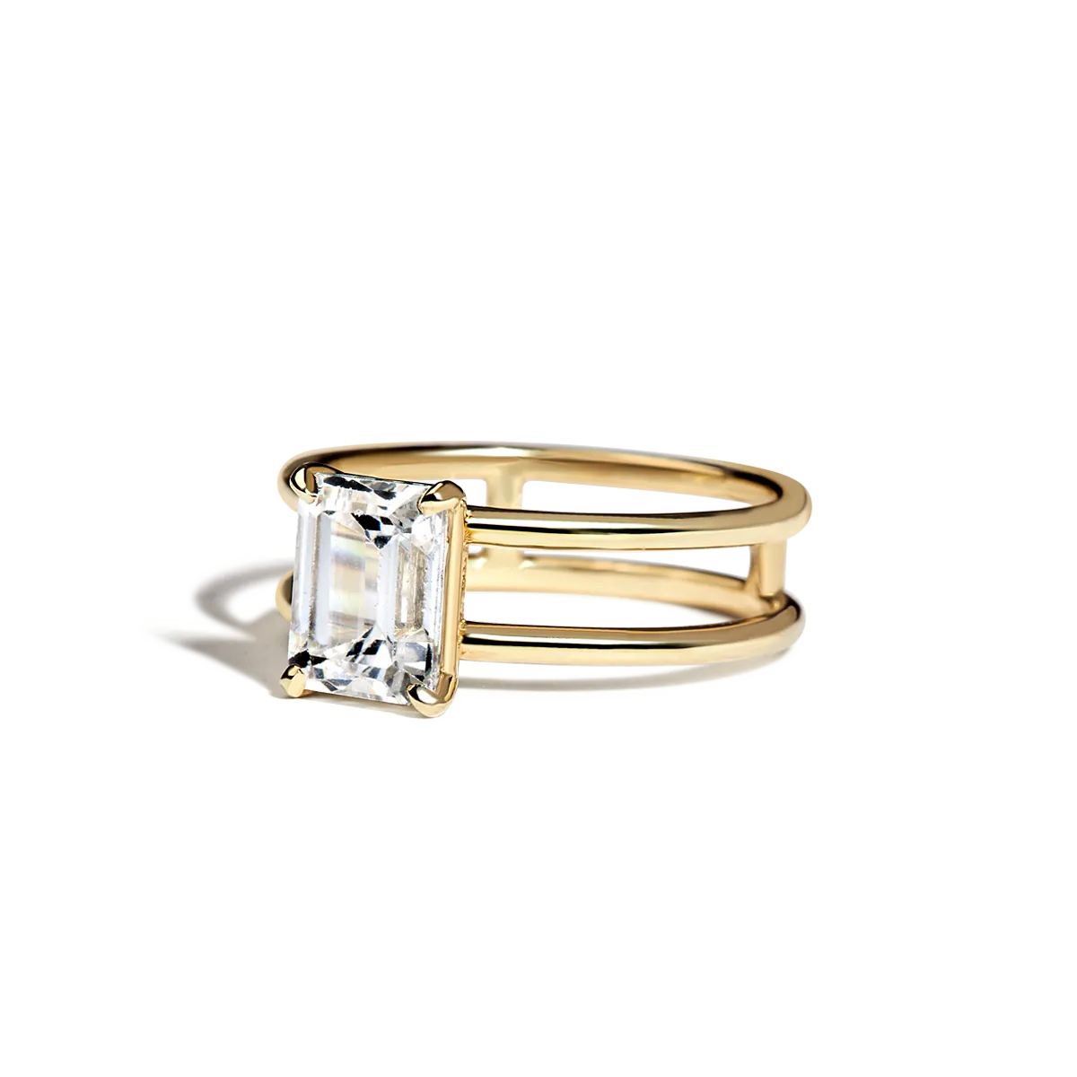 Emerald Cut Double Band Engagement Ring