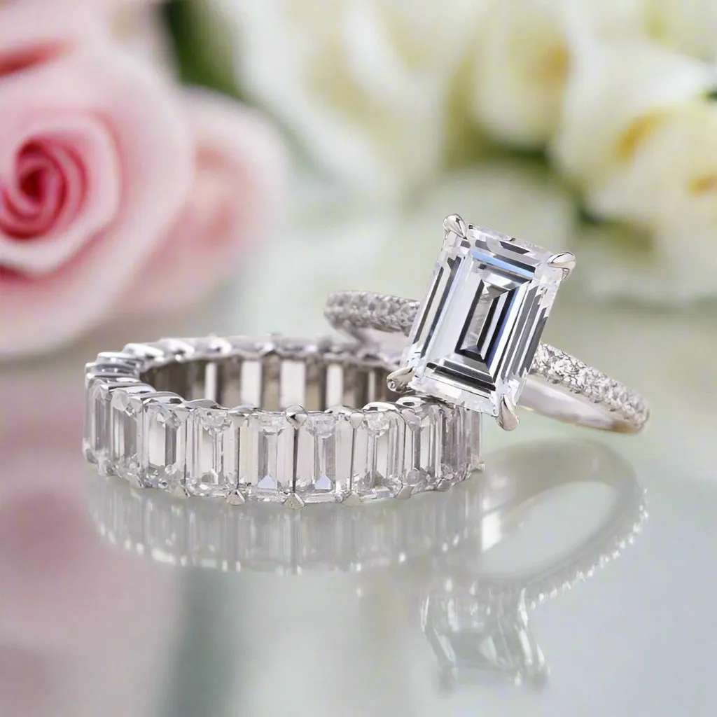 Emerald Cut Engagement Ring and Wedding Band