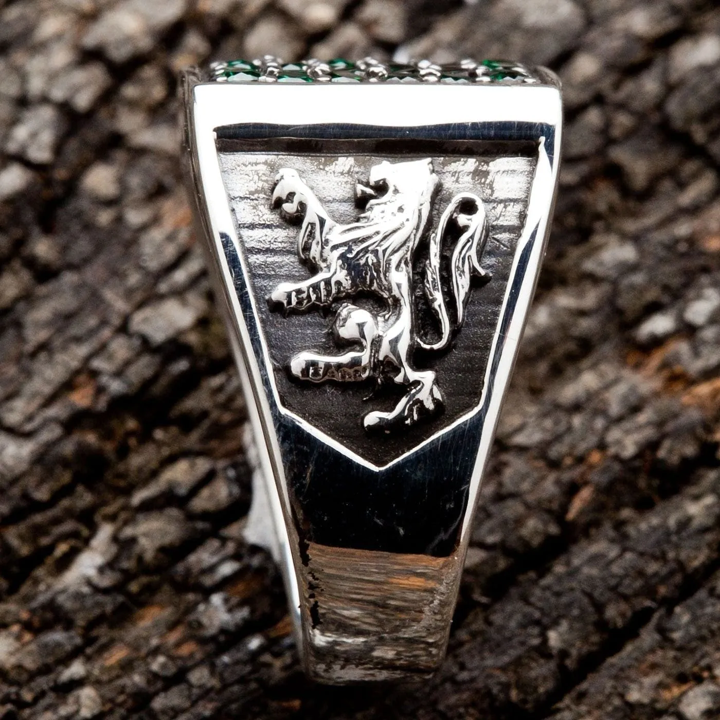 Emerald Eagle Lion Army Sterling Silver Ring