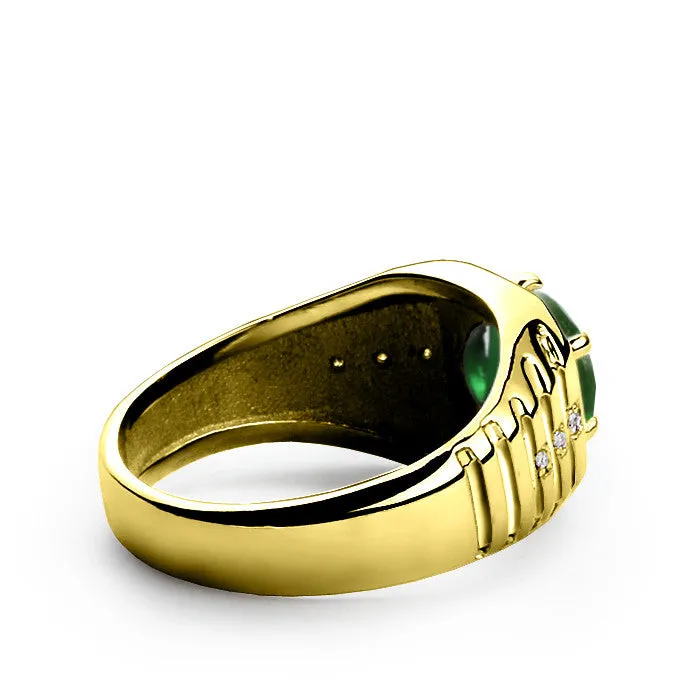 Emerald Ring for Men with Natural Diamonds in 14k Yellow Gold