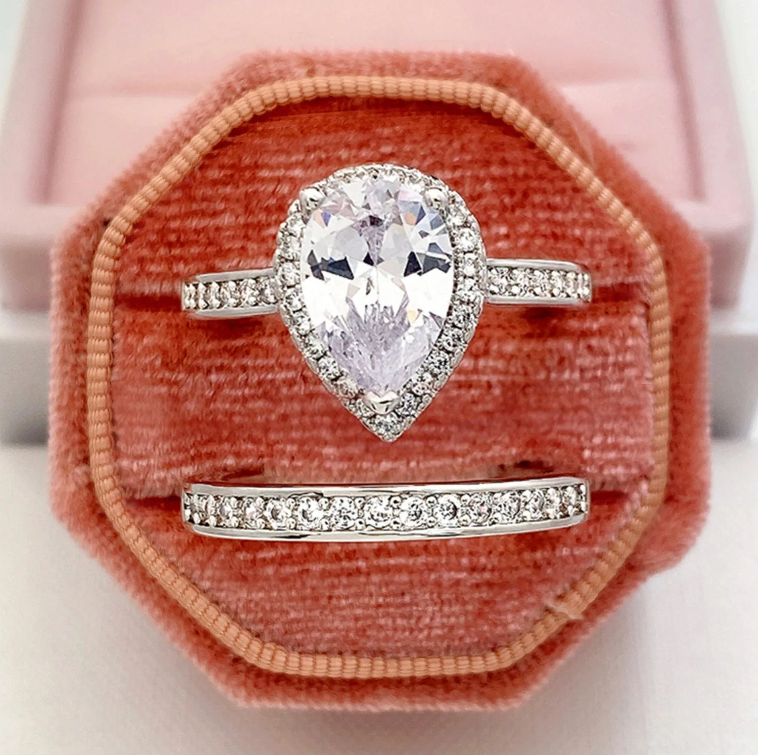 Engagement Ring | Womens Wedding Ring Set | Pear Cut Diamond Ring | Teardrop Ring | Womens Diamond Wedding Ring Set | Womens Wedding Ring