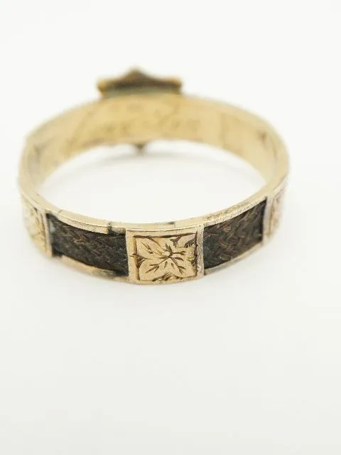 English 10K Mourning Hair Memory Ring Inscribed