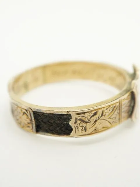 English 10K Mourning Hair Memory Ring Inscribed