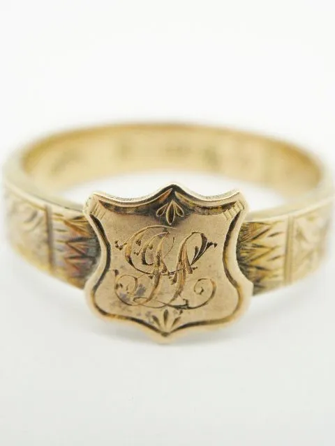 English 10K Mourning Hair Memory Ring Inscribed