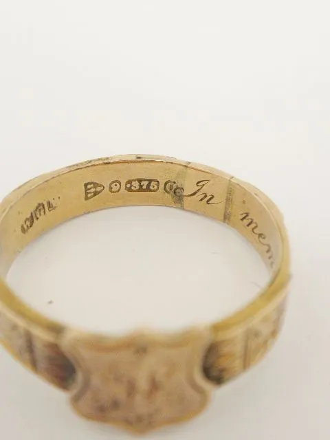 English 10K Mourning Hair Memory Ring Inscribed
