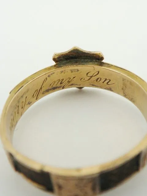 English 10K Mourning Hair Memory Ring Inscribed