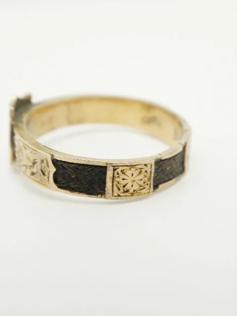 English 10K Mourning Hair Memory Ring Inscribed