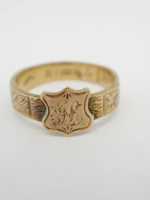 English 10K Mourning Hair Memory Ring Inscribed