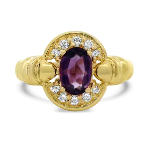Estate 10k Yellow Gold Amethyst and Diamond Ring