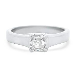 Estate 18k White Gold Square Emerald Cut Solitaire Ring