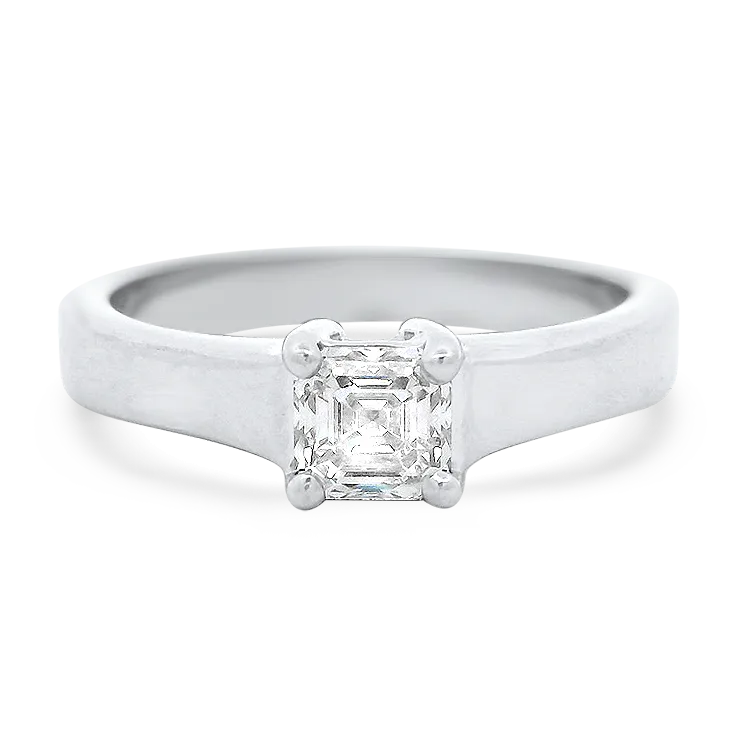 Estate 18k White Gold Square Emerald Cut Solitaire Ring
