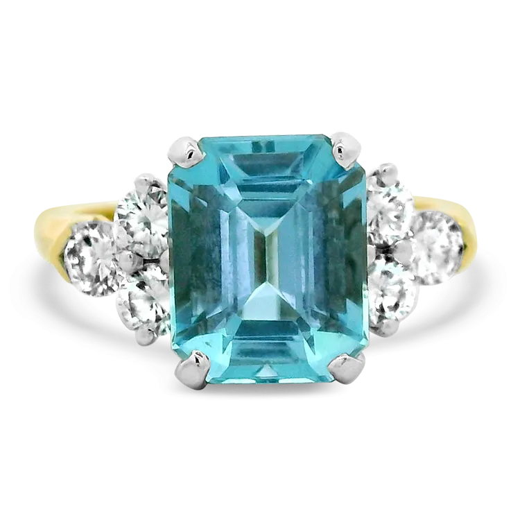 Estate 18k Yellow and White Gold Aquamarine and Diamond Ring