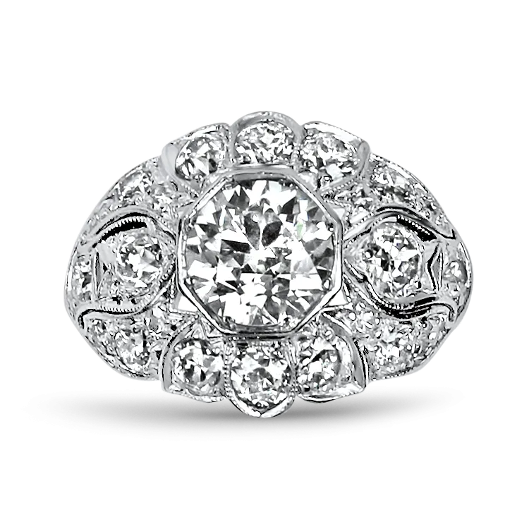 Estate Platinum Edwardian Old European Cut Diamond Ring