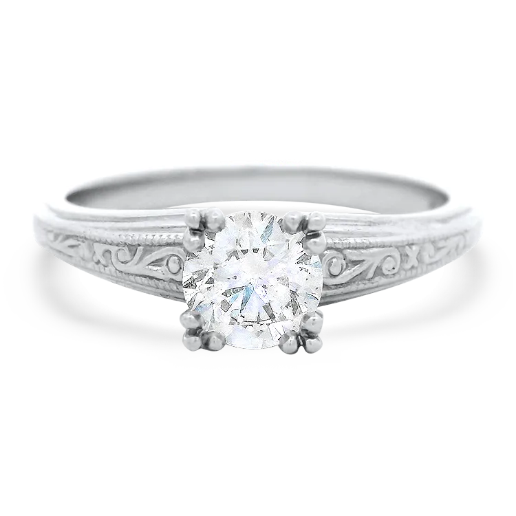 Estate Platinum Round Brilliant Cut Diamond Solitaire Engagement Ring