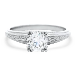Estate Platinum Round Brilliant Cut Diamond Solitaire Engagement Ring