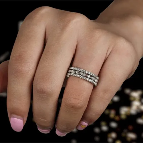 Eternity 3PC Stacking Wedding Band Set In White Gold Plated