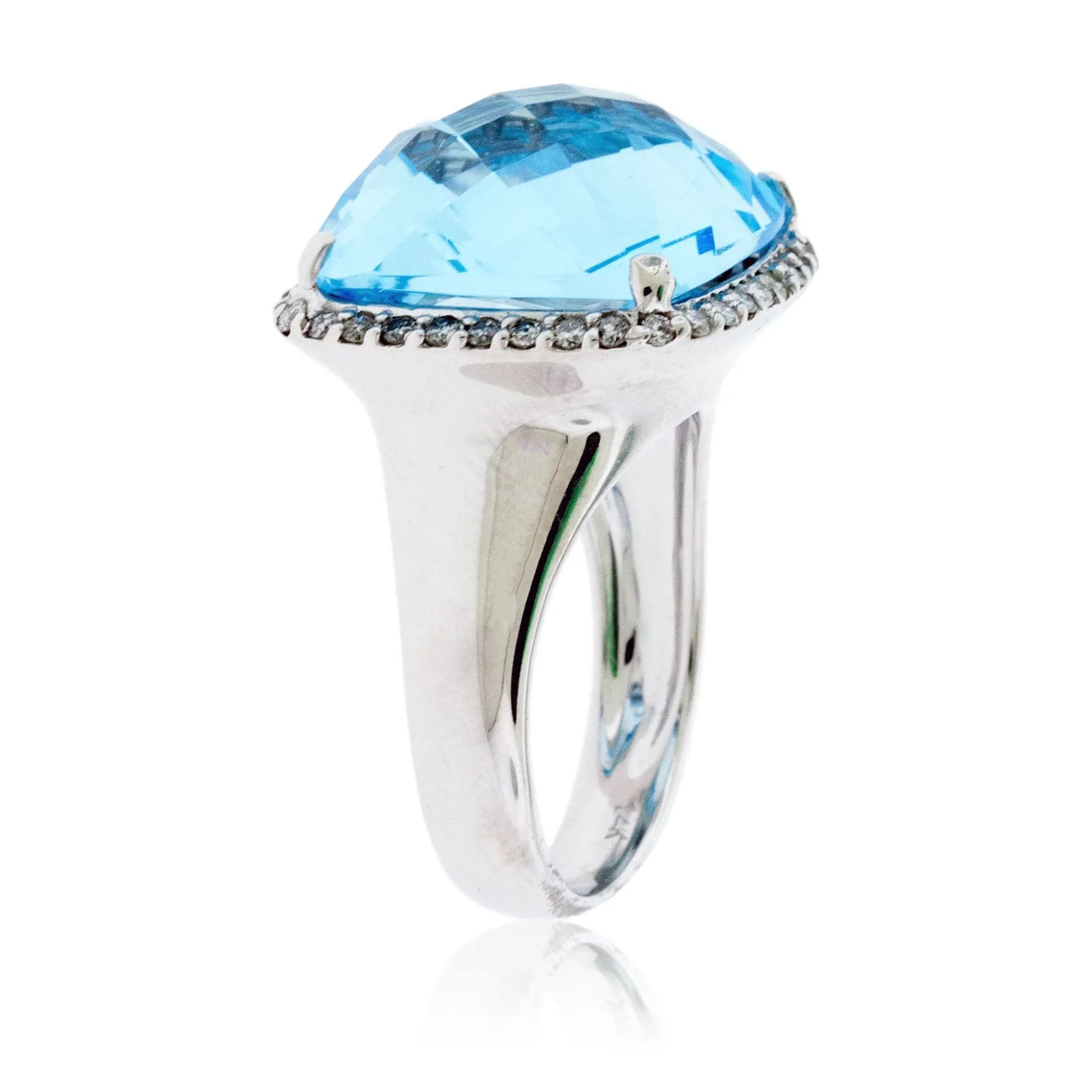 Fancy Cushion Cut Blue Topaz and Diamond Halo Ring