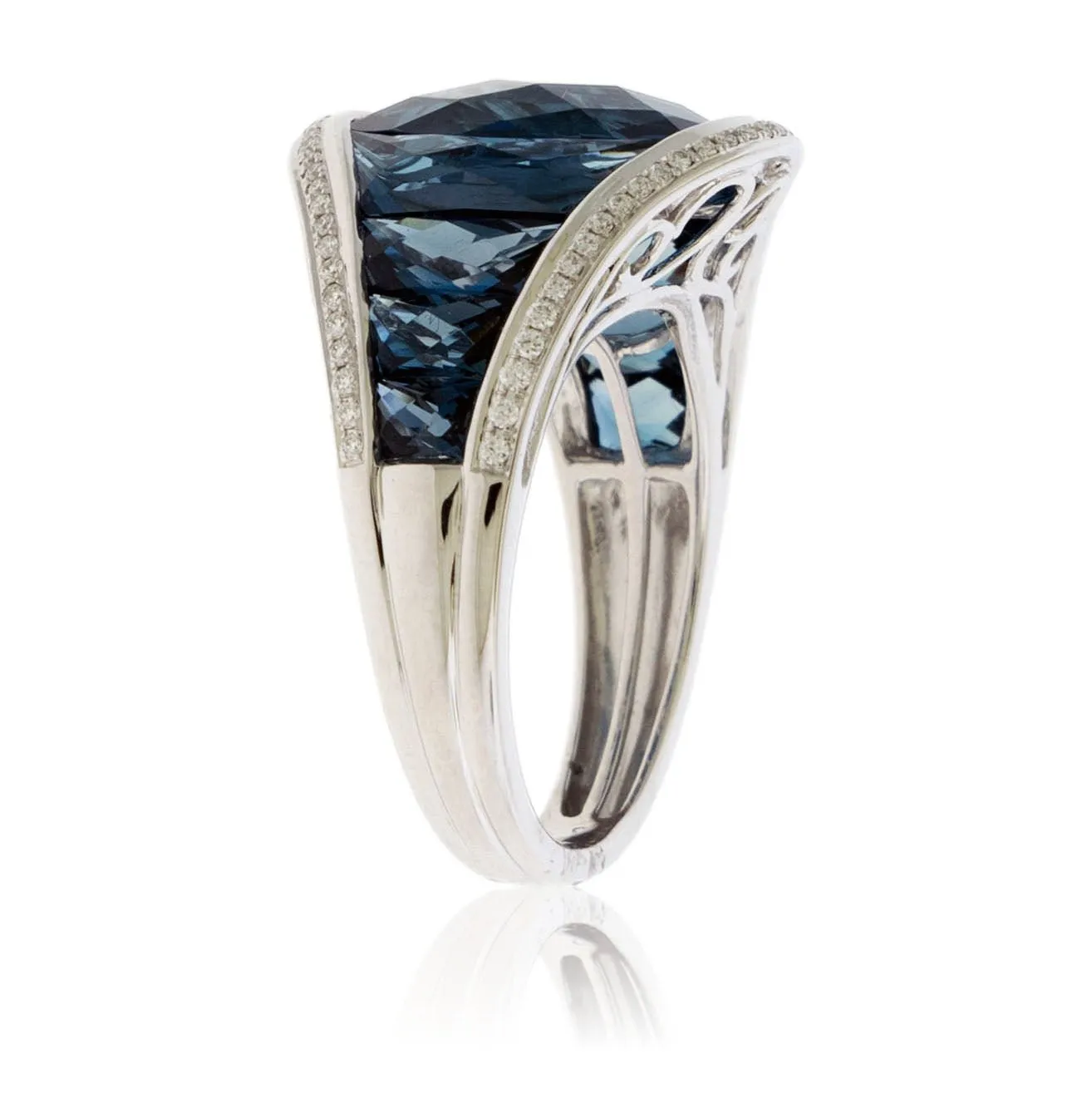 Fancy Cut Oval London Blue Topaz with Blue Topaz Accents & Diamond Ring