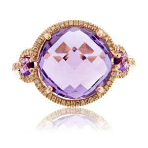 Fancy Round Cut Amethyst and Diamond Halo Ring