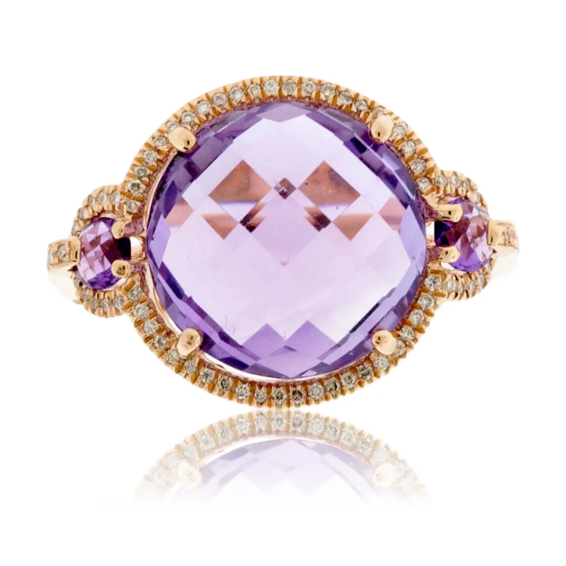 Fancy Round Cut Amethyst and Diamond Halo Ring