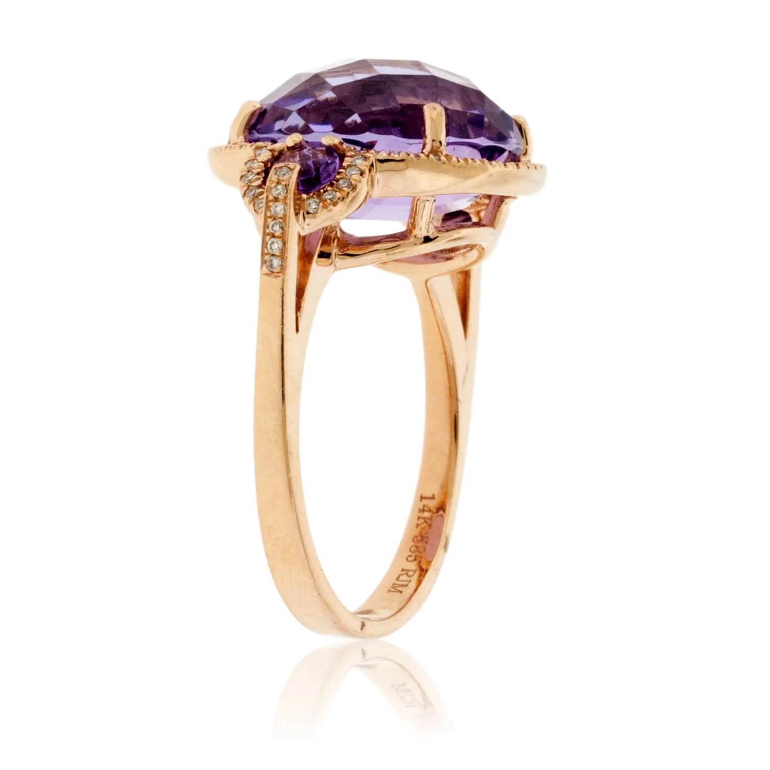 Fancy Round Cut Amethyst and Diamond Halo Ring