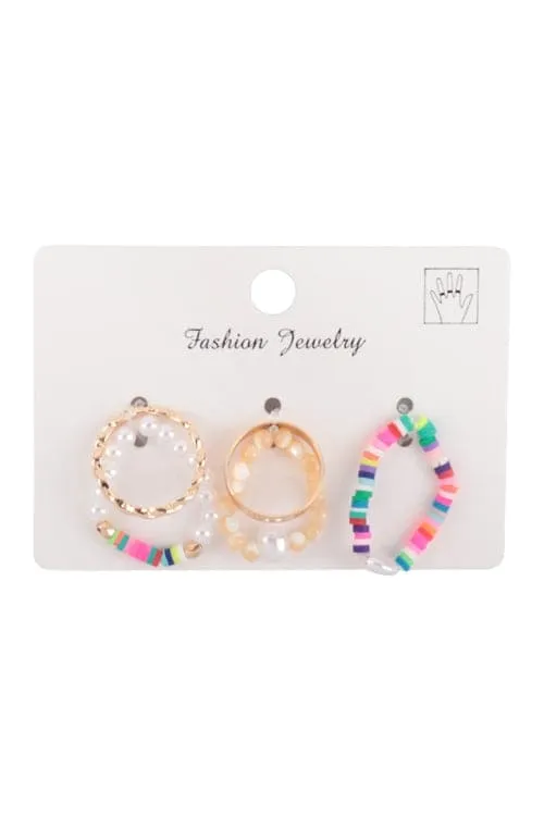 FIMO Pearl Beaded Twisted Assorted 5 Pieces Ring Set Multicolor - Pack of 6