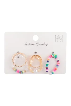 FIMO Pearl Beaded Twisted Assorted 5 Pieces Ring Set Multicolor - Pack of 6