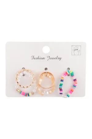 FIMO PEARL BEADED TWISTED ASSORTED 5PCS RING SET