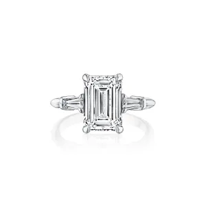 Fink's Exclusive Platinum Emerald and Baguette Side Stone Engagement Ring