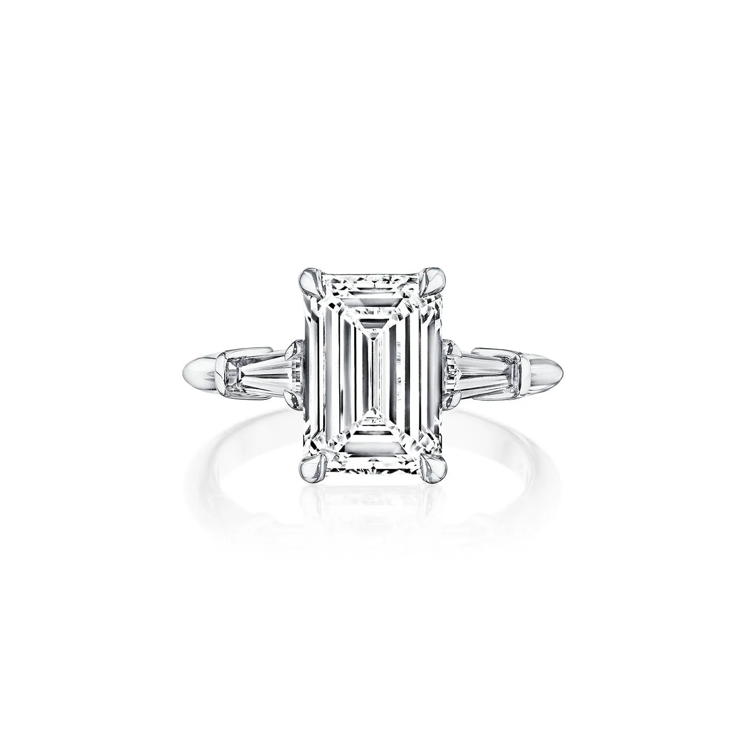 Fink's Exclusive Platinum Emerald and Baguette Side Stone Engagement Ring