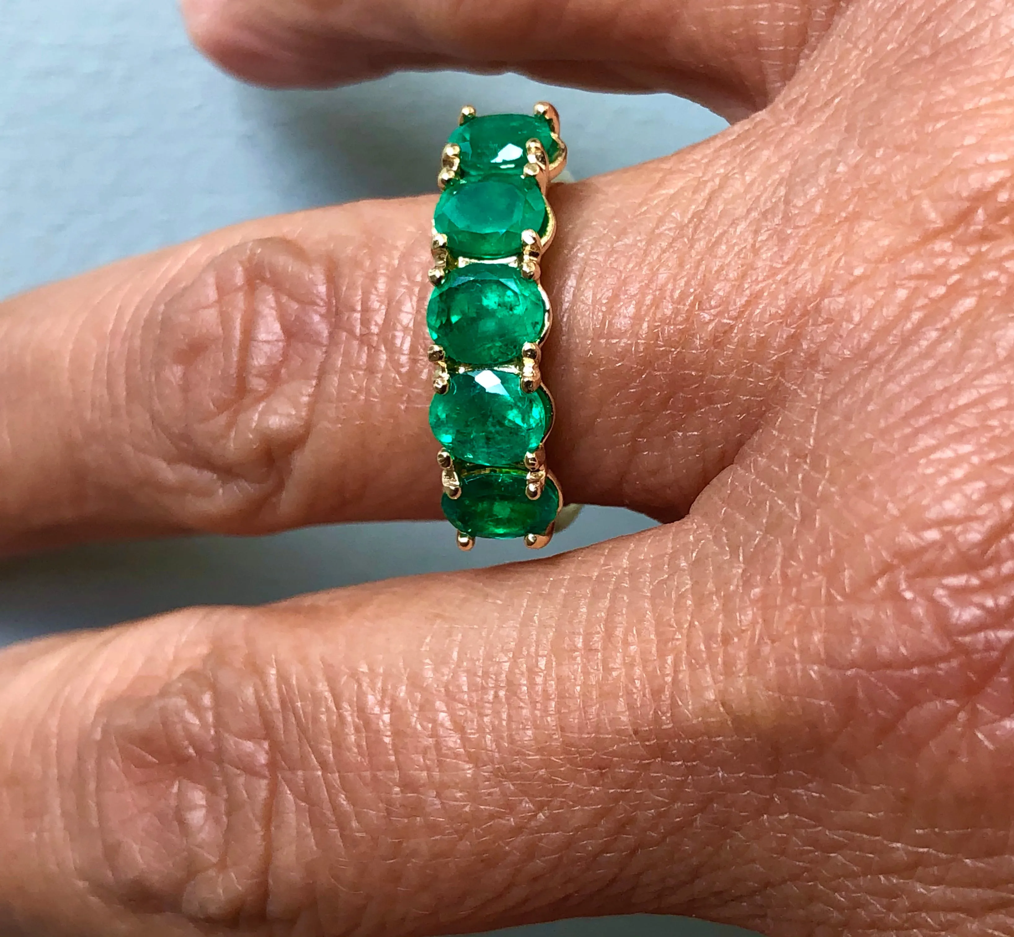 Five Stone AAA Colombian Emerald 18K Gold Ring