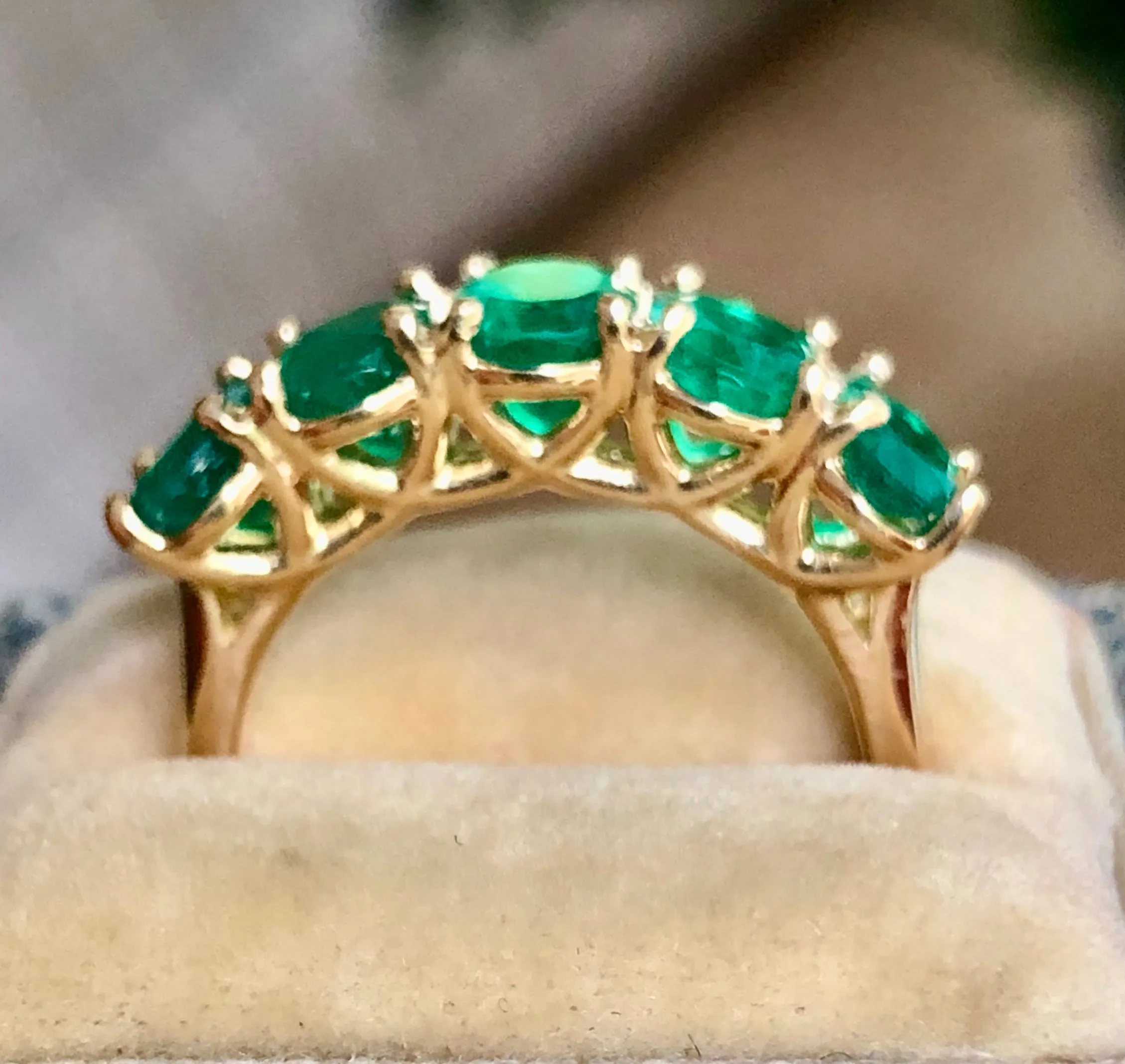 Five Stone AAA Colombian Emerald 18K Gold Ring