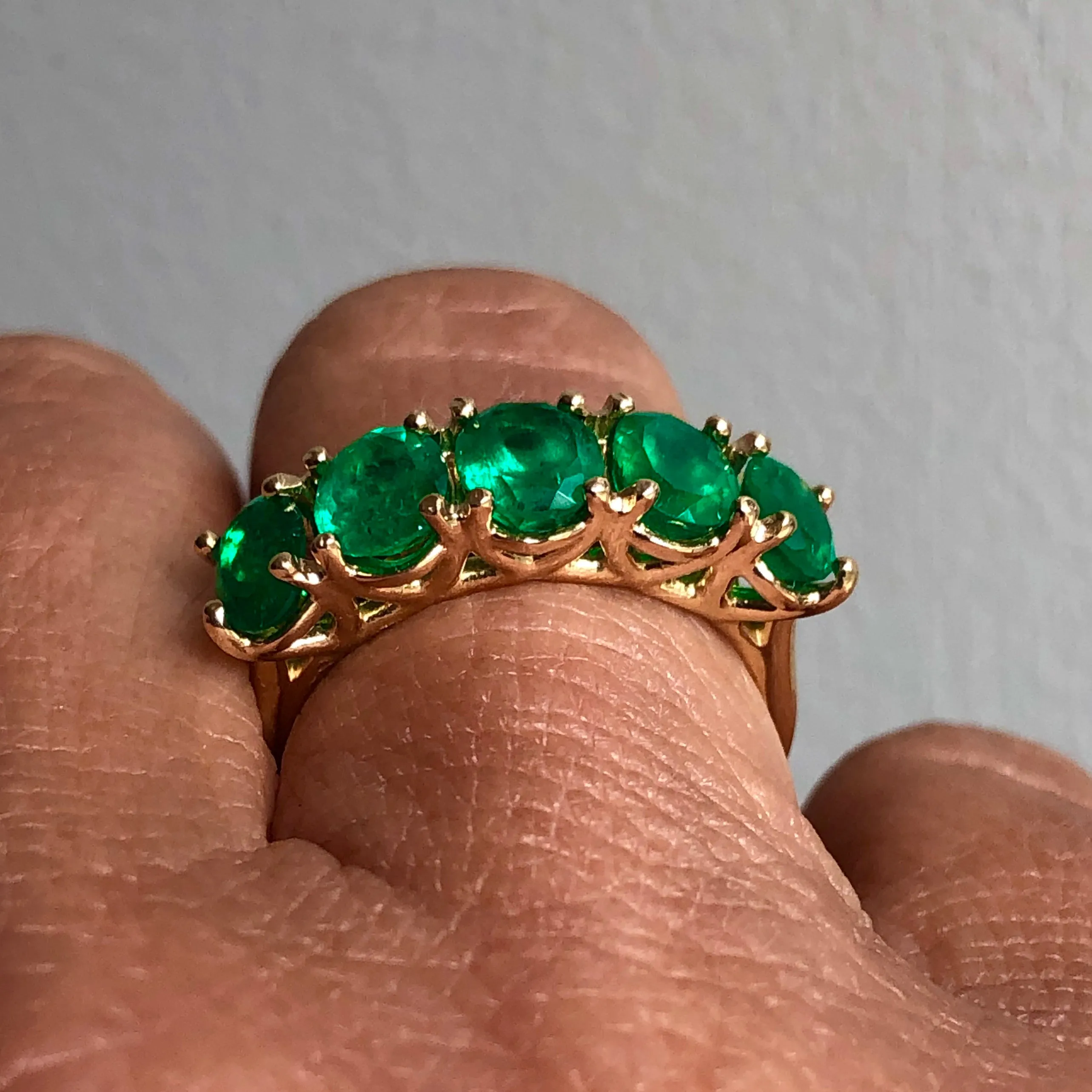 Five Stone AAA Colombian Emerald 18K Gold Ring