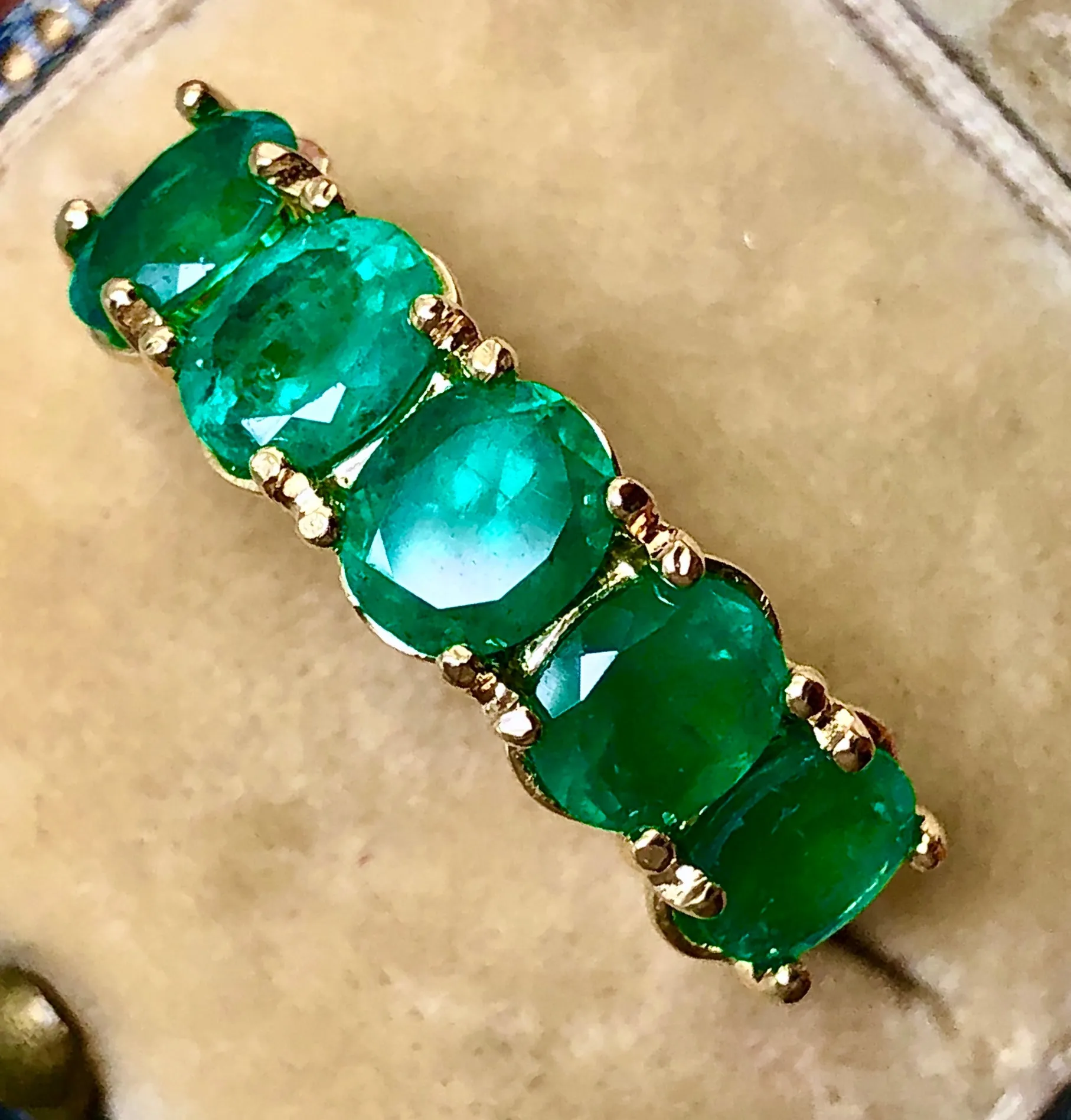 Five Stone AAA Colombian Emerald 18K Gold Ring