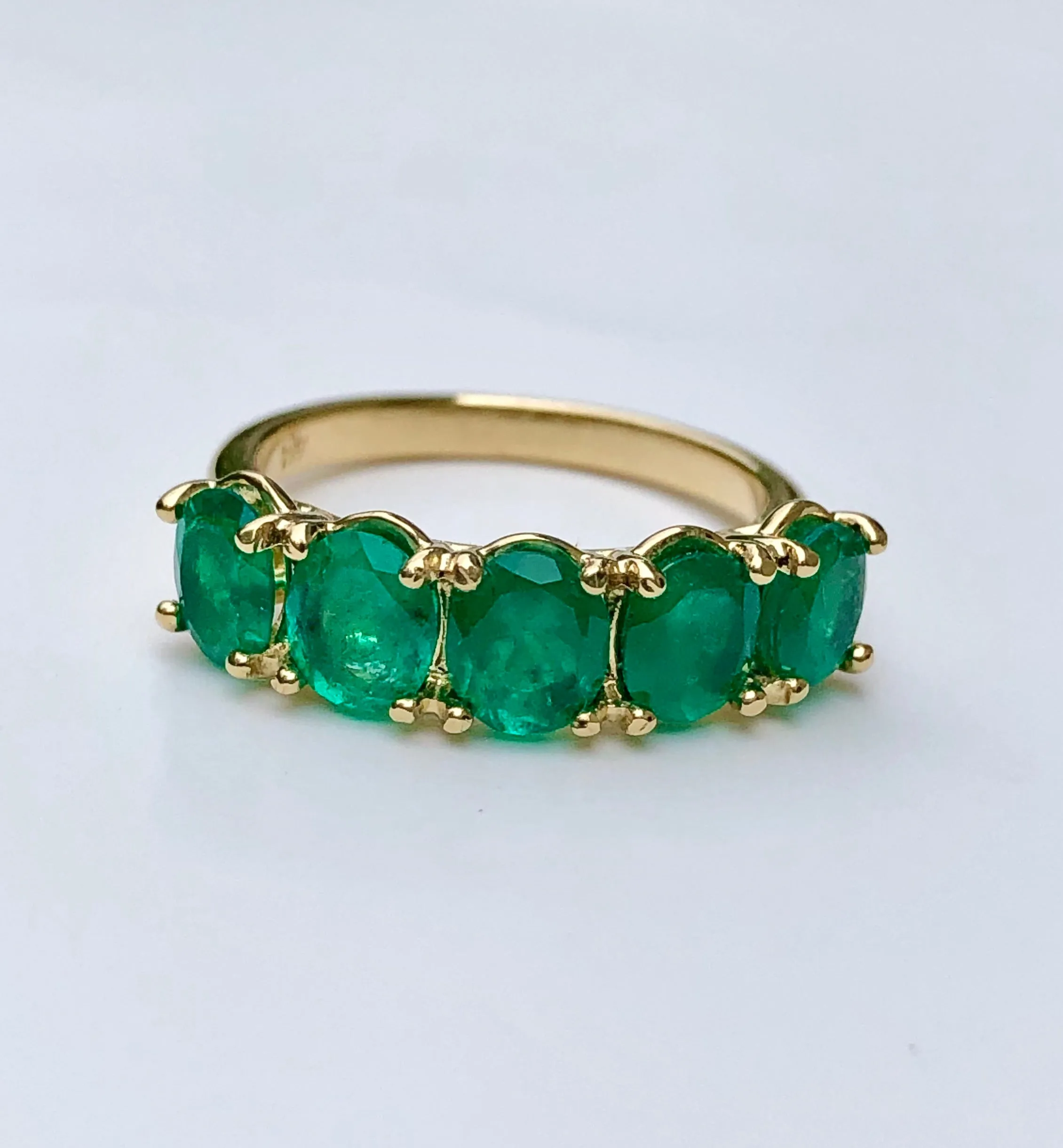 Five Stone AAA Colombian Emerald 18K Gold Ring