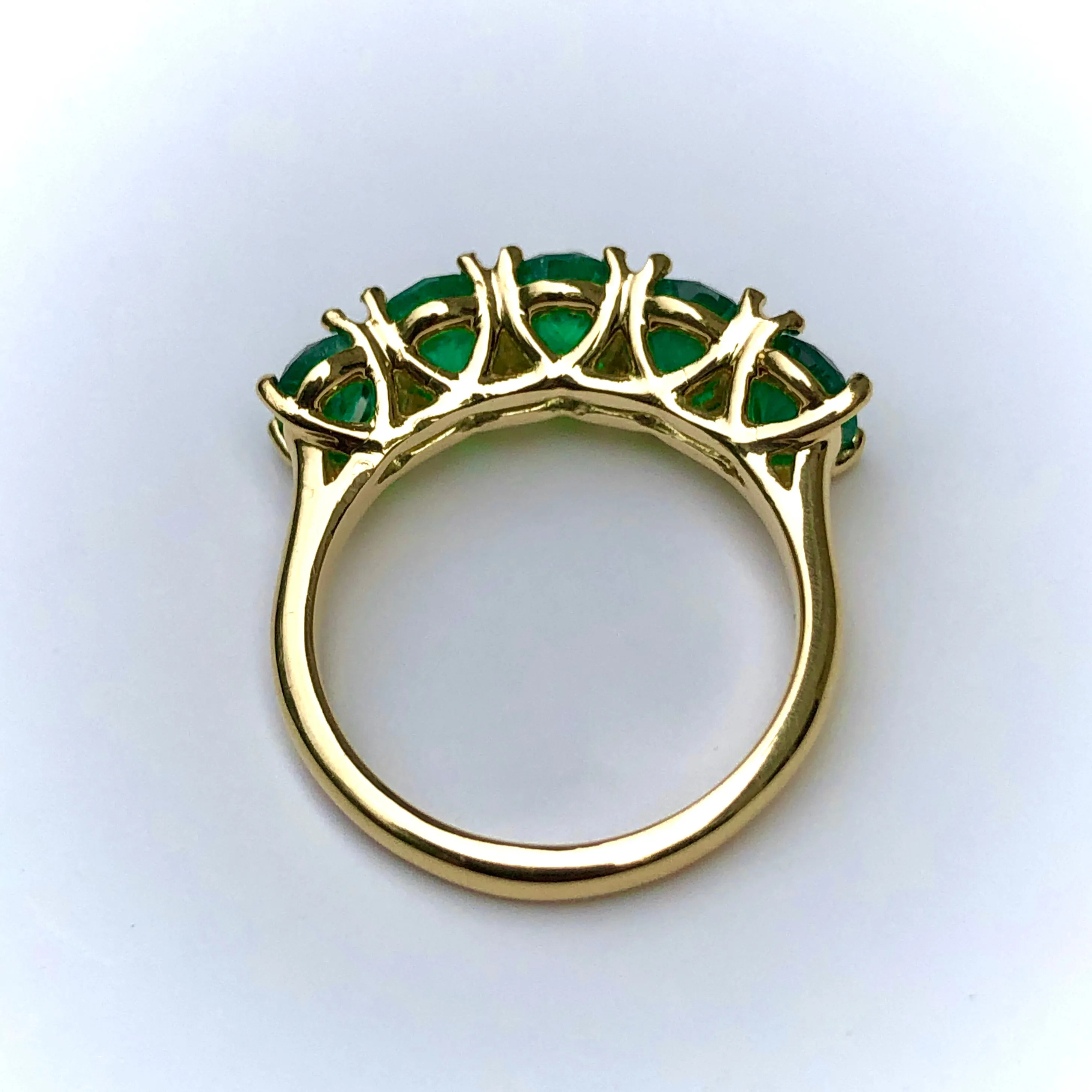 Five Stone AAA Colombian Emerald 18K Gold Ring