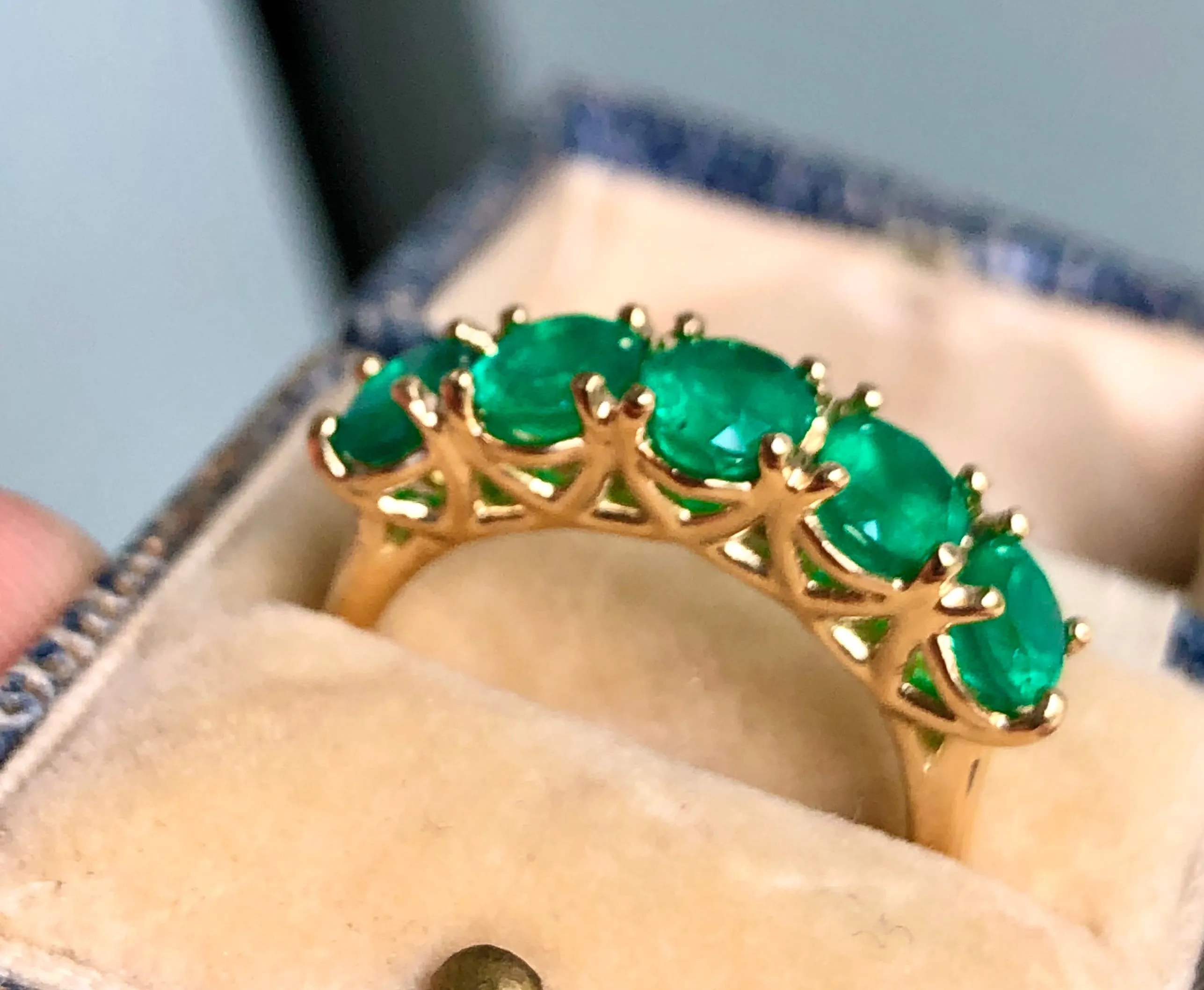 Five Stone AAA Colombian Emerald 18K Gold Ring