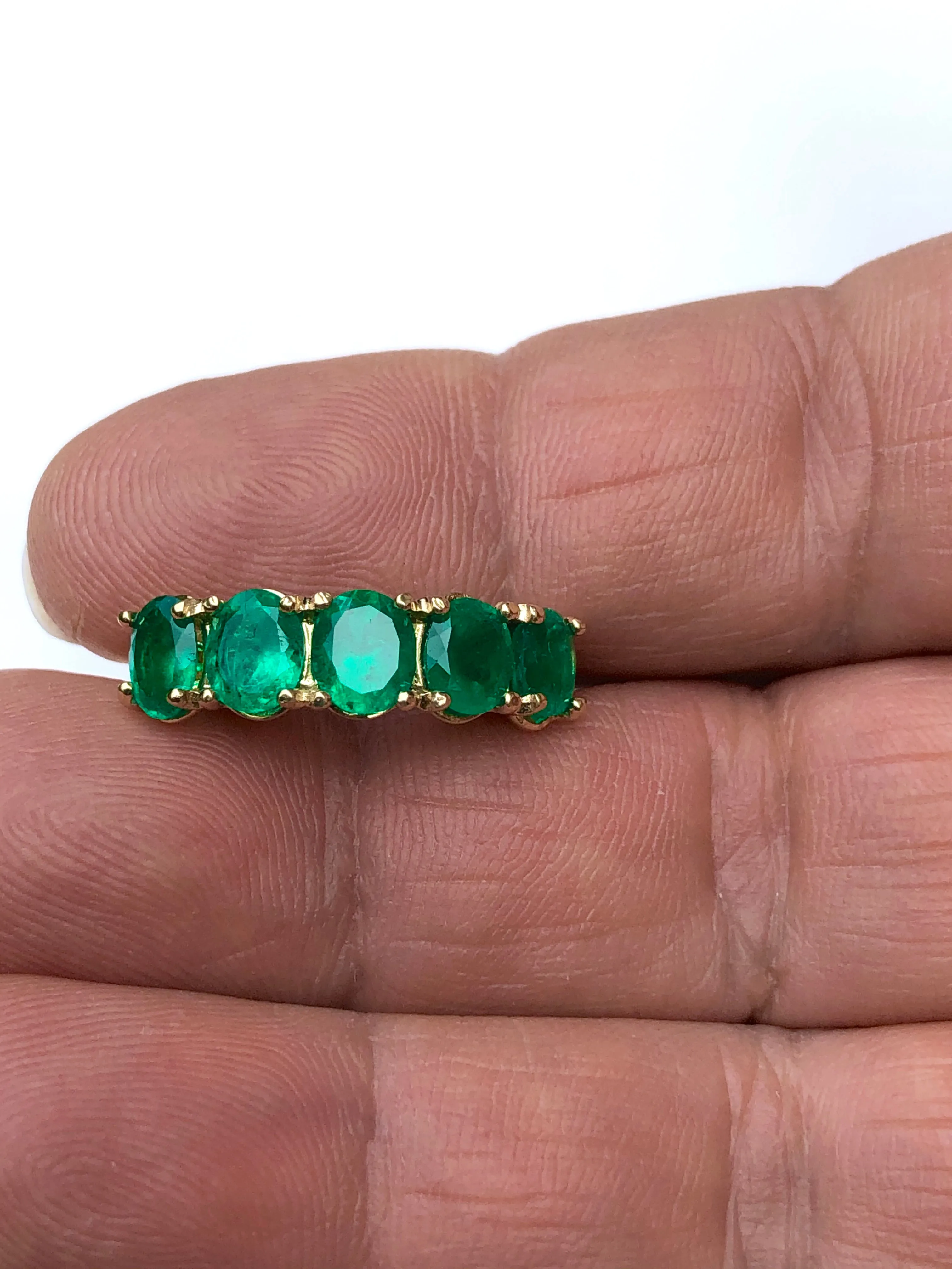 Five Stone AAA Colombian Emerald 18K Gold Ring