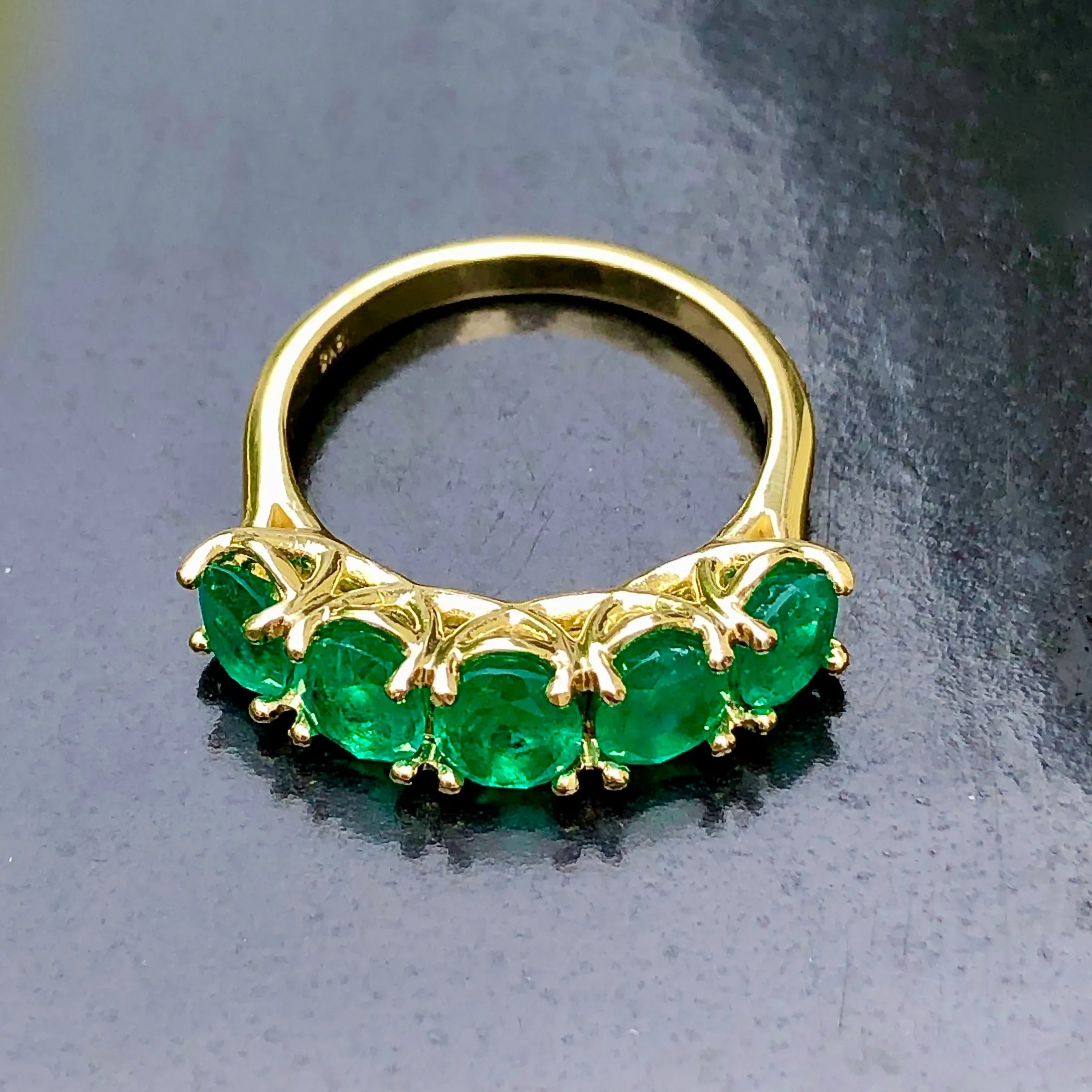 Five Stone AAA Colombian Emerald 18K Gold Ring