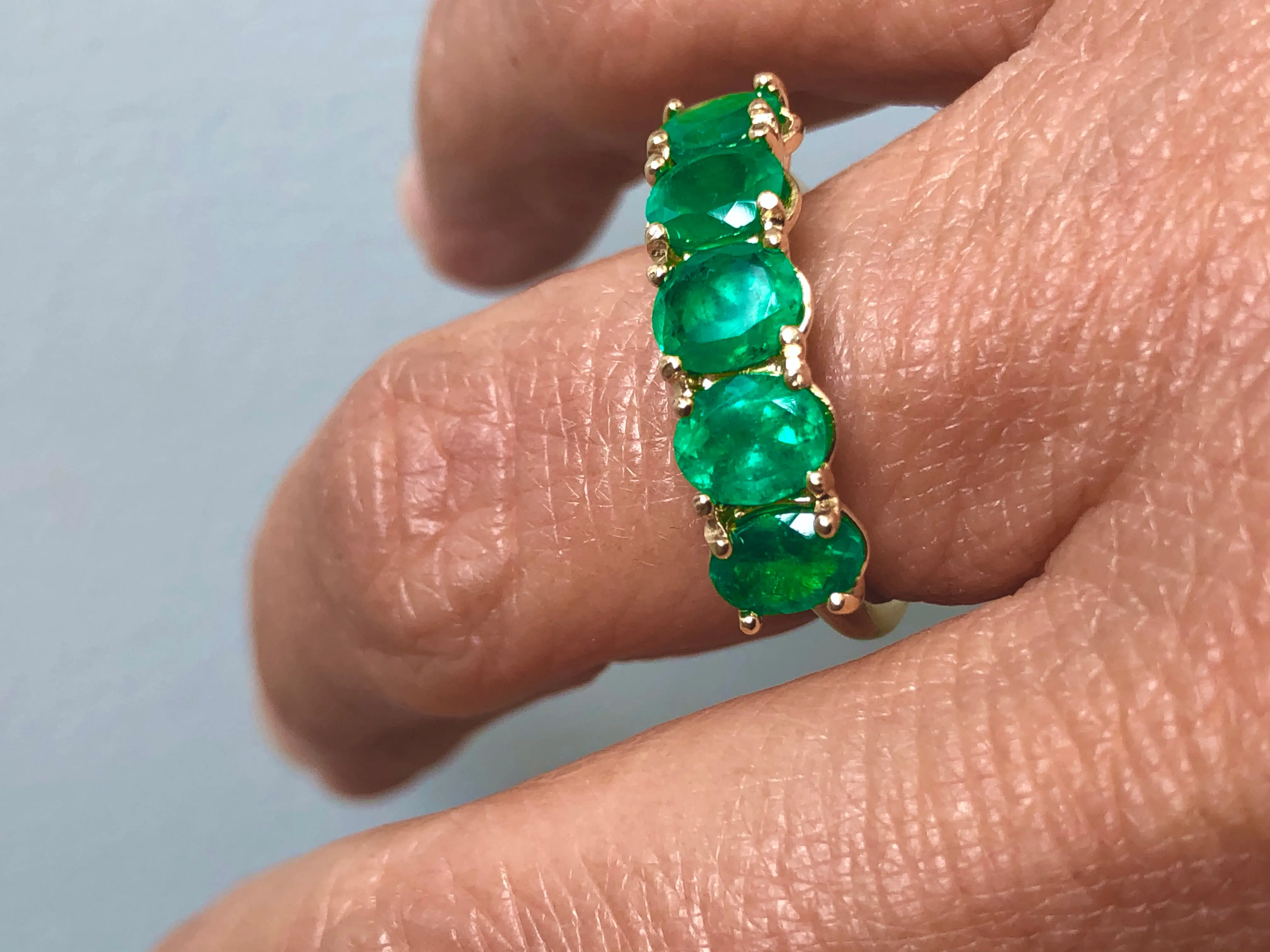 Five Stone AAA Colombian Emerald 18K Gold Ring