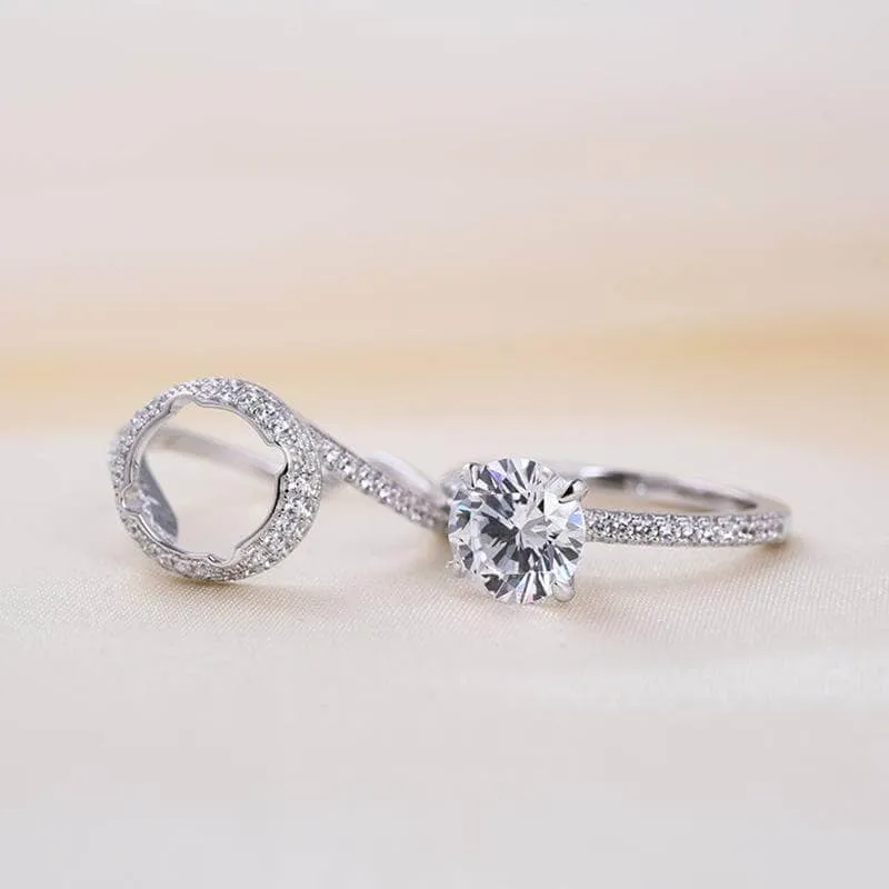 FLASH SALE- 2.0ct Round Cut Halo Insert Wedding Ring Set
