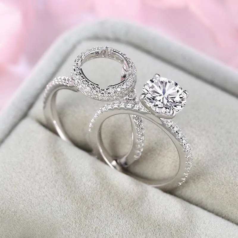 FLASH SALE- 2.0ct Round Cut Halo Insert Wedding Ring Set