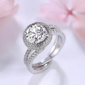 FLASH SALE- 2.0ct Round Cut Halo Insert Wedding Ring Set