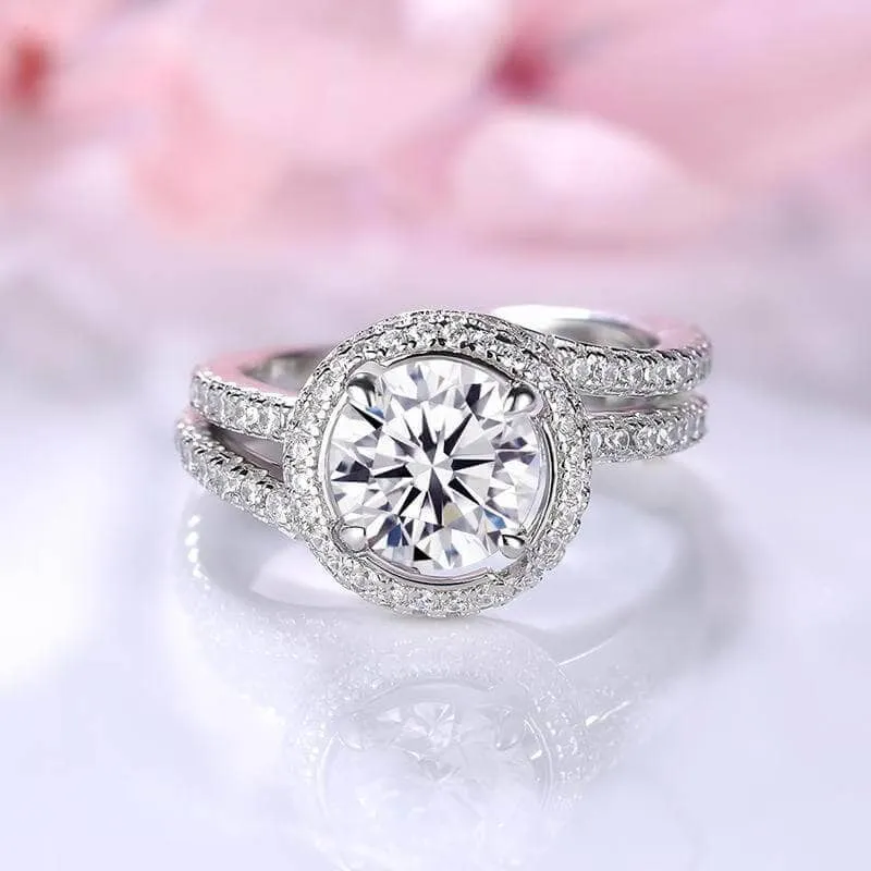 FLASH SALE- 2.0ct Round Cut Halo Insert Wedding Ring Set