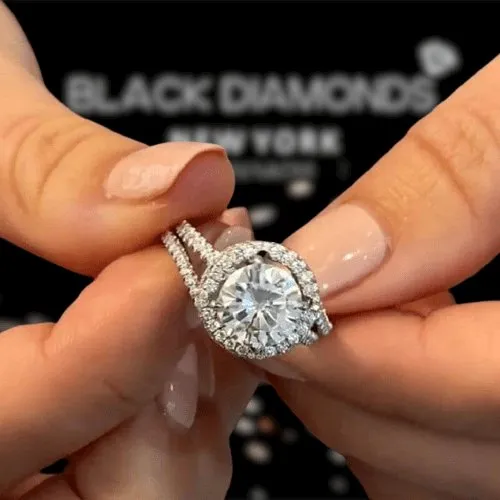 FLASH SALE- 2.0ct Round Cut Halo Insert Wedding Ring Set