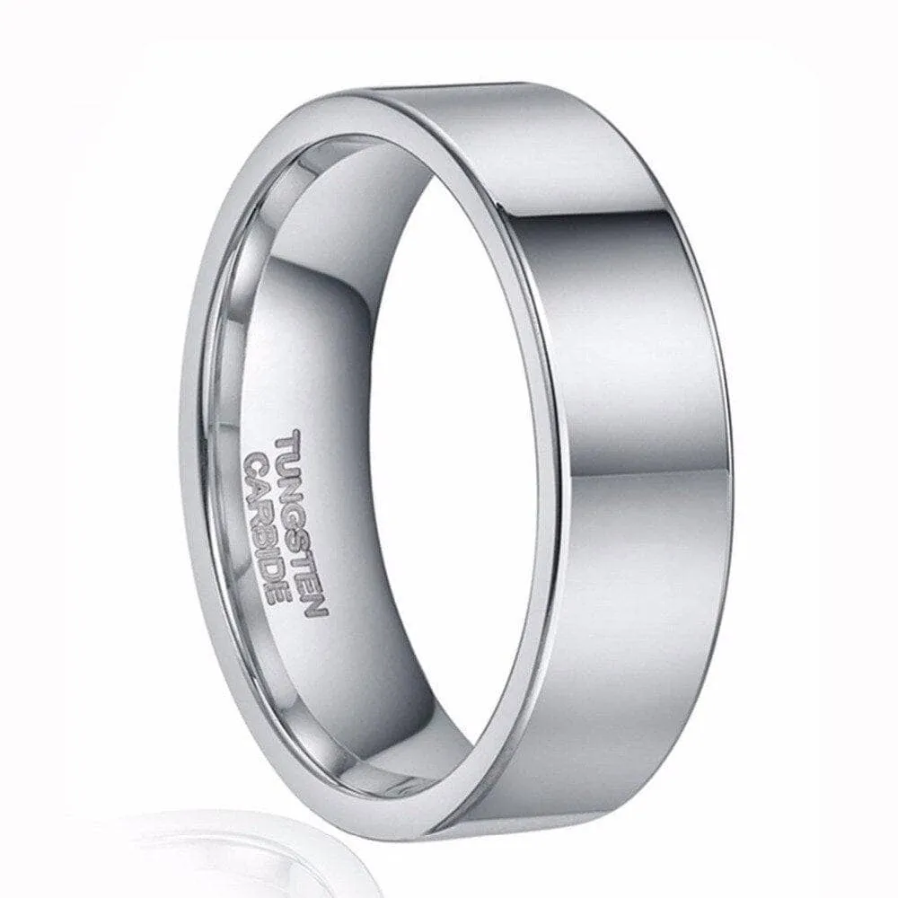 Flat 8mm Tungsten Carbide Wedding Band