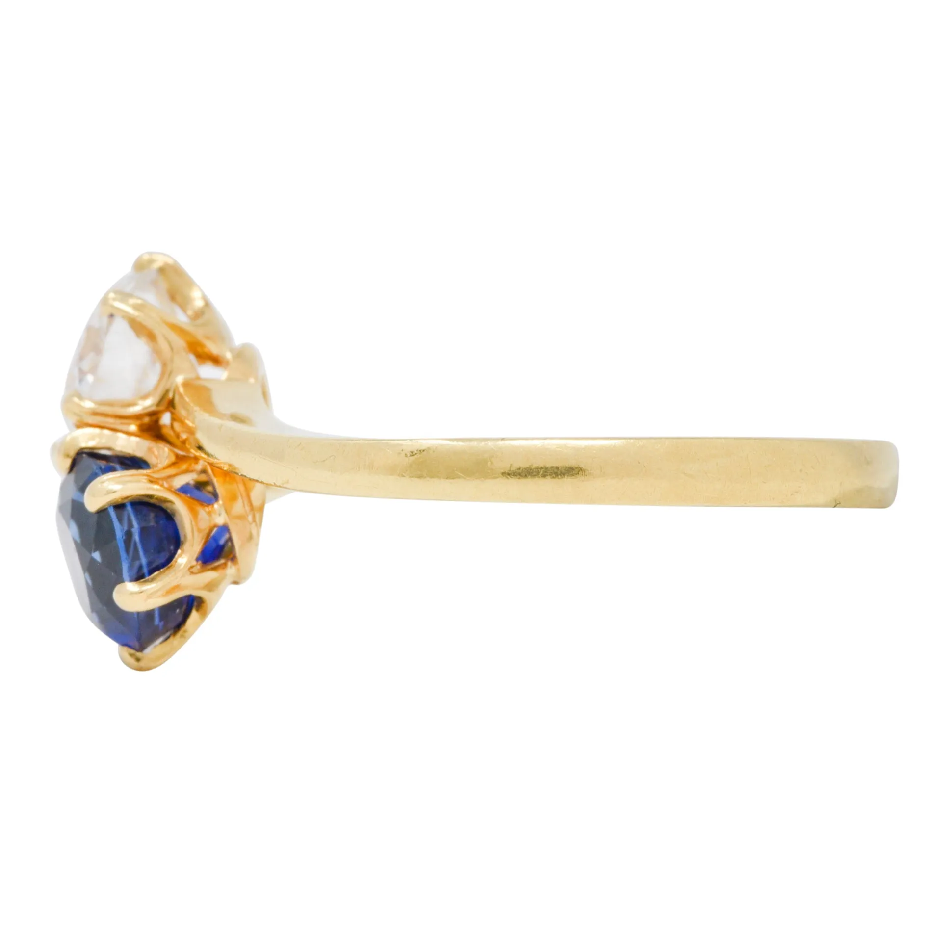 French Victorian Diamond Sapphire 2.04 CTW 18 Karat Gold Toi-Et-Moi Antique Ring